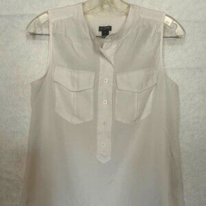 Women's J Crew White Cream Sheer Sleeveless Shirt Casual Office Size 2